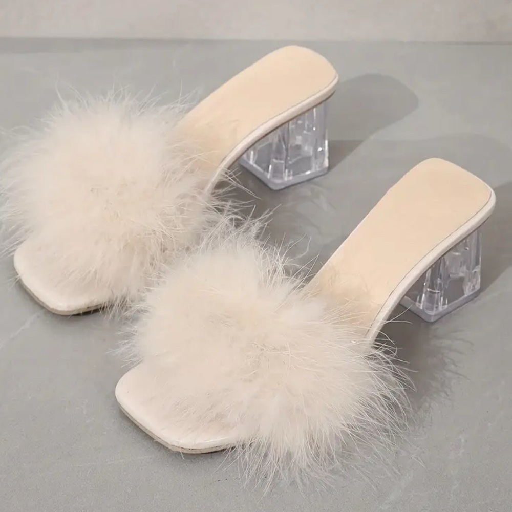 NWT Fuzzy Dressing Sandals White